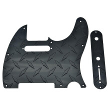 KAISH Diamond Plate 8-Hole Tele Pickguard with Metal Diamond Plate Control Plate and Screws for Modern Style American/Mexican FD Telecaster Black