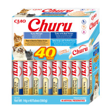 Churu by INABA Cat Treat - Tuna Variety Box - 1 Pack (40 x 14g total) / Soft & Creamy Cat Treat, Delicious & Healthy Snack, Purée Food Topper, Natura