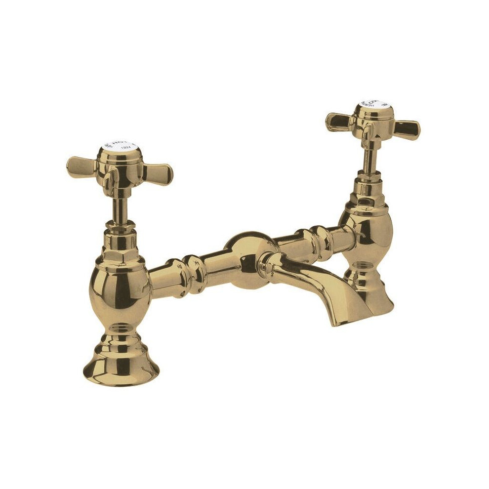 Balterley Traditional Bathroom Crosshead 2 Tap Hole Bridge Basin Mixer Tap - Brushed Brass