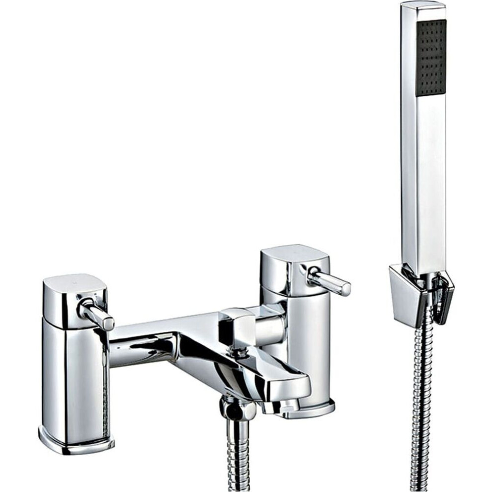 Balterley Contemporary Bathroom Soft Square Deck Mounted Bath Shower Mixer Tap With Kit - Chrome