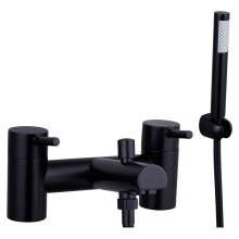Modern Bathroom Round Minimalist Deck Mounted Bath Shower Mixer Tap with Kit - Black