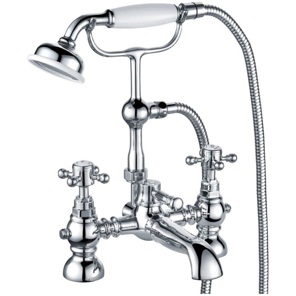 Balterley Traditional Bathroom Bath Shower Mixer Tap And Kit - Crosshead Handles - Chrome
