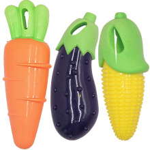 3-Pack Indestructible Dog Chew Toys for Aggressive Chewers, Squeaky Dog Teething Toys for Medium Large Dogs, Rubber Carrot Corn Eggplant Design