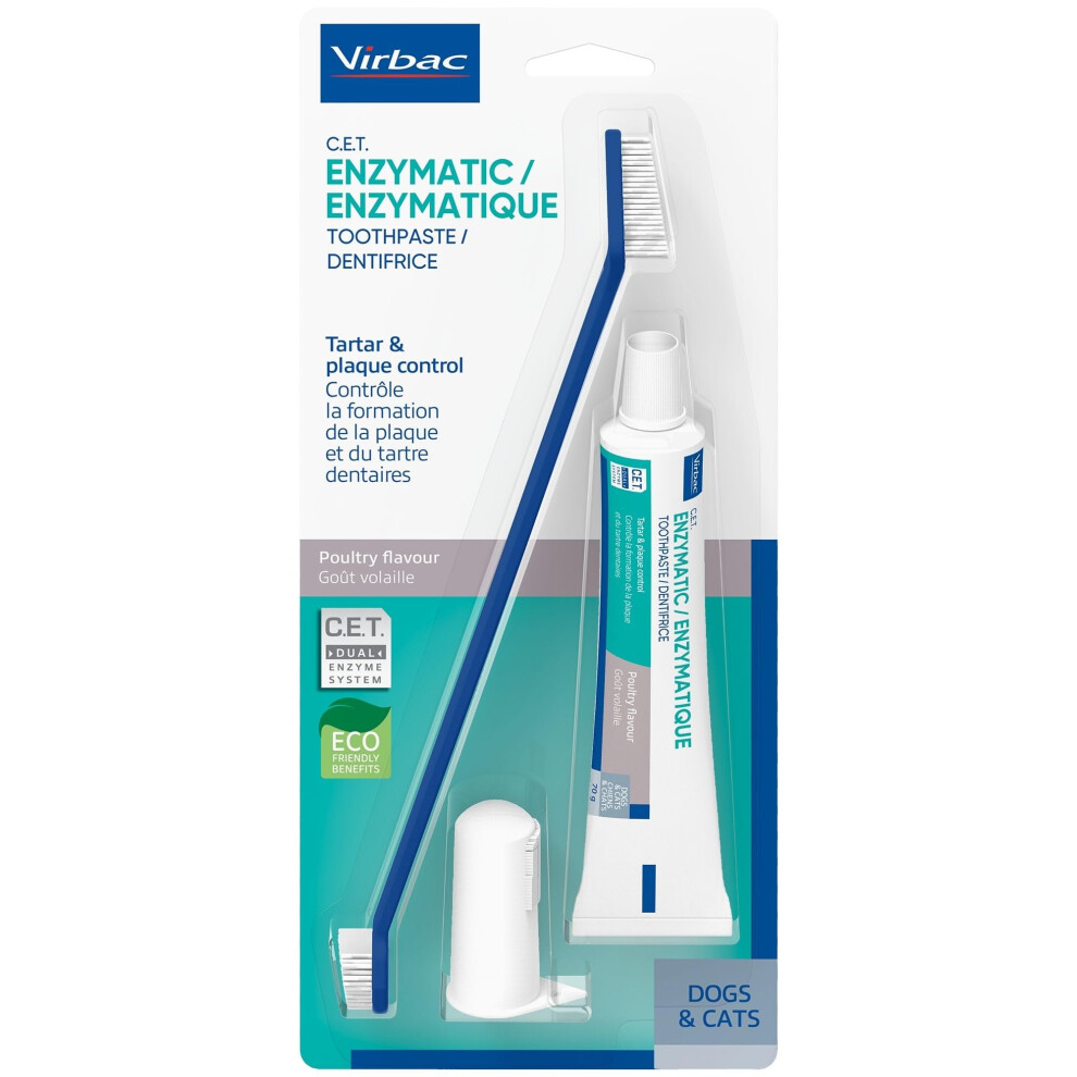 Virbac Cet Oral Hygiene Kit - Toothbrush & Toothpaste Kit For Dogs & Cats, Poultry Flavour. Tartar & Plaque Control