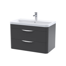 Balterley Wave Contemporary Wall Hung 2 Drawer Bathroom Vanity Unit & Polymarble Basin, Dark Grey, 755mm