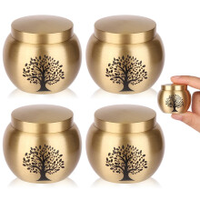 HOOMTREE Small Keepsake Urns for Human Ashes Set of 4,Mini Urns for Ashes Made of Brass with Tree of Life Pattern,Small Cremation Keepsakes for Ashes