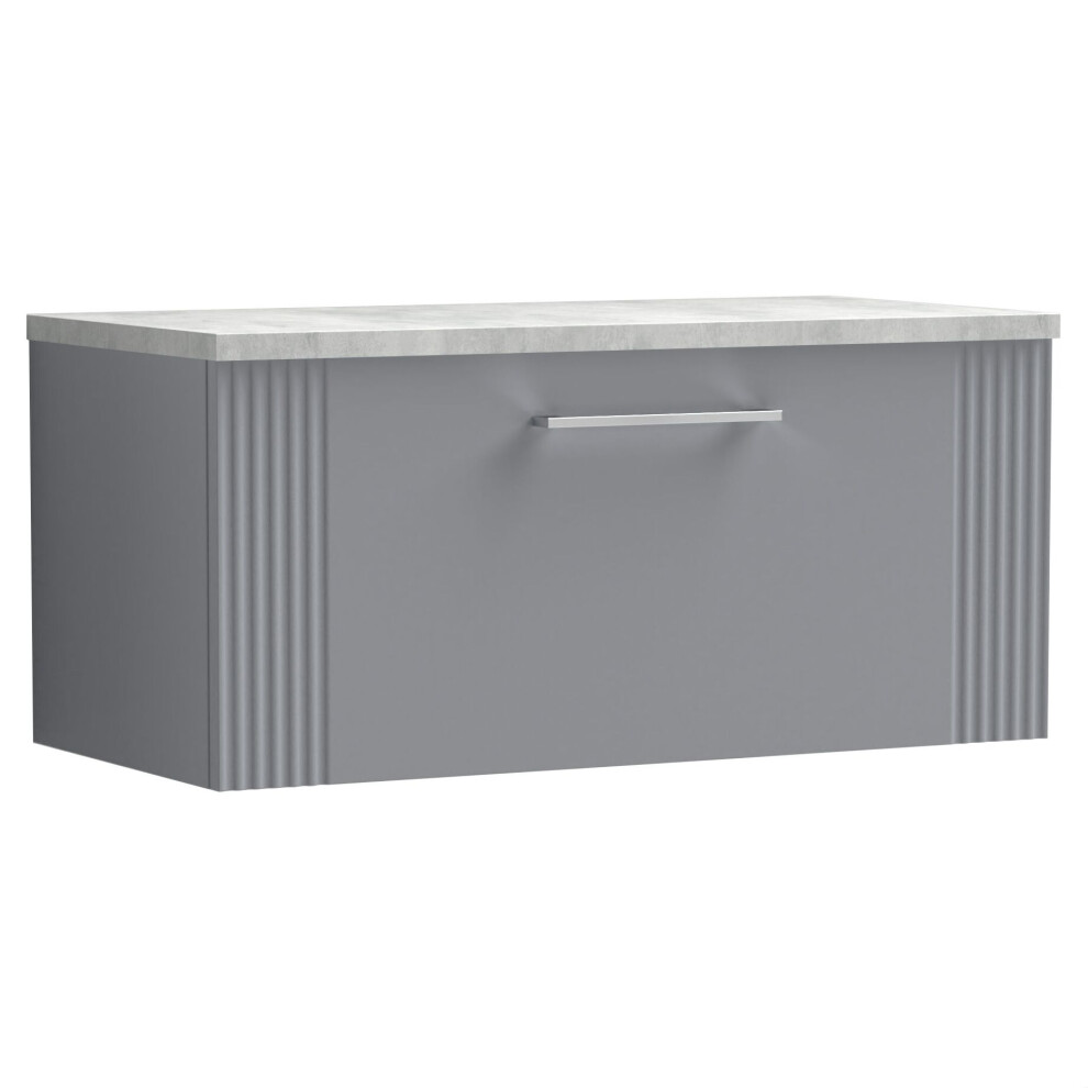 Balterley Partial Fluted 1 Drawer Wall Hung Vanity Unit With Bellato Laminate Worktop - 800Mm - Satin Grey