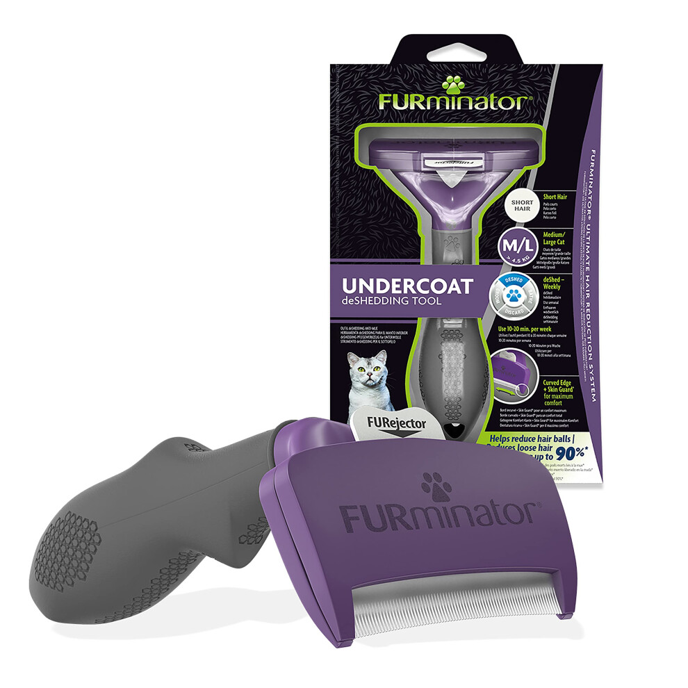 Furminator Undercoat Deshedding Tool For Medium/Large Short Hair Cats Over 4.5 Kg, Violet
