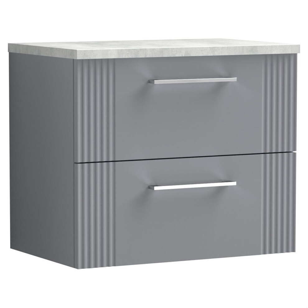 Balterley Partial Fluted 2 Drawer Wall Hung Vanity Unit With Bellato Laminate Worktop - 600Mm - Satin Grey