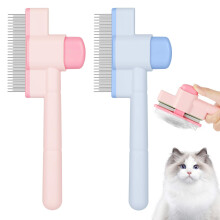OFFCUP Pet Comb for Dogs & Cats, Stainless Steel Long & Short Teeth Combs, Durable Self Cleaning Pet Grooming Combs with Release Button Flea Comb for
