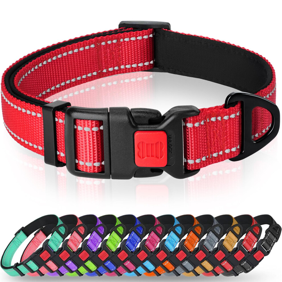 Photos - Dog Clothing Taglory Reflective Nylon Dog Collar with Safety Buckle, Adjustable Padded Pet Collar for Large Dogs, Soft Neoprene Comfort,