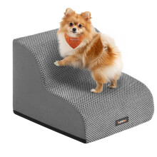 Feandrea 2-Step Dog Stairs, Waffle-Patterned Corduroy Dog Steps for Bed, Sofa, Waterproof Pet Stairs with Anti-Slip Designs, Gentle Slope, Removable