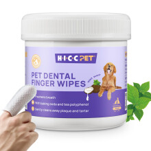 HICC PET Dental Finger Wipes for Dogs & Cats, Toothbrush-Free Plaque & Tartar Remover Wipes, Freshens Breath, Soothes Gums with Coconut Oil, Alcohol-