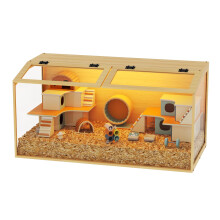 BingoPaw Wooden Hamster Cage Chewproof: Wood Extra Large Hamster Cages Habitats Openable Top with Tempered Glass, Solid Built for for Dwarf Syrian Ha
