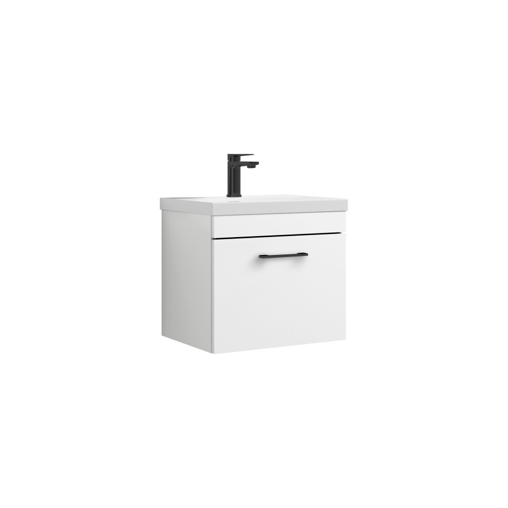 Balterley Millwich 1 Drawer Wall Hung Vanity Basin Unit - 500Mm - Gloss White With Square Black D-Shaped Handle (Tap Not Included) White,Black