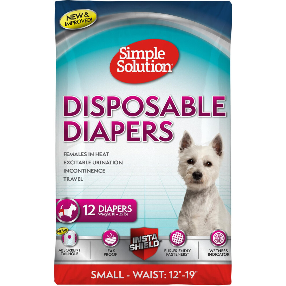 Simple Solution Disposable Dog Diapers For Female Dogs, True Fit, Absorbent, Leak Proof With Wetness Indicator, Puppy & Doggie Period Pad An