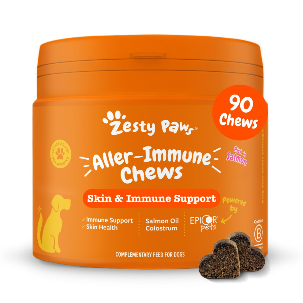 Zesty Paws Salmon Aller-Immune Chews For Dogs | Supports Immune Function, Helps Gut, Skin & Coat Health, For Itchy, Dry Skin | Contains Oil, Prebioti