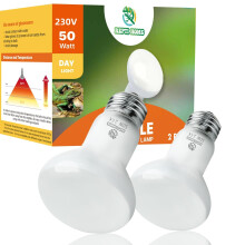 REPTI HOME Reptile Heat Lamp Bulbs, Heat Bulb for Reptiles 2 Pack-50W, E27 Vivarium Basking Spot Light for Tortoise, Lizard, Snake, Bearded Dragon, P