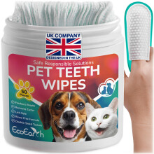 EcoEarth Premium Teeth Cleaning Wipes for Dogs & Cats - 50 Pcs - Pet Dental Care Finger Pads for Fresh Breath & Oral Hygiene - Embossed Pattern & Nan
