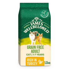 James Wellbeloved Hypoallergenic Dry Cat Food for Adult Cats Grain Free Turkey 1.5 kg