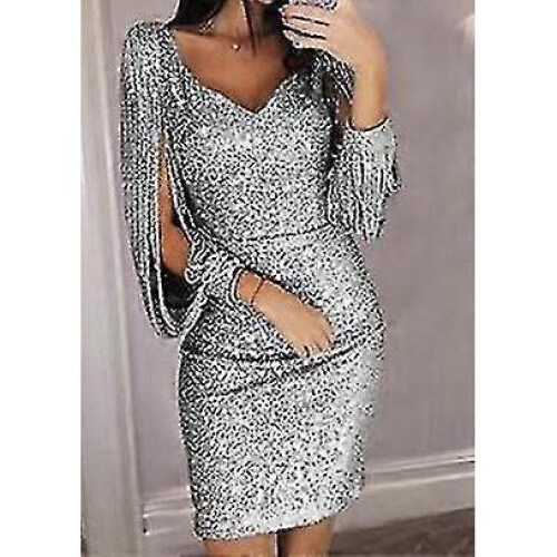 (16W, Gray) Mini Sequin Sparkle Cocktail Gowns Dresses