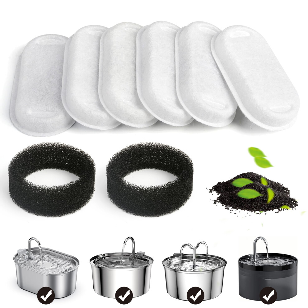 Petace Cat Water Fountain Filters, Replacement Sponges For Stainless Steel Cat Water Fountain, 3.2L Pet Drinking Dispenser Activated Carbon