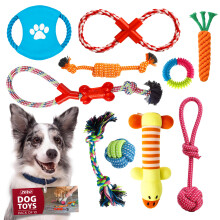 ZENO Chew Dog Toys - Pack of 10 | Teething & Training Washable Cotton Safe Dog Toy Gift Set | Strong Ropes, Balls & Tug for Exercise & Fun | Great fo