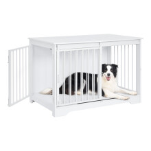 Hzuaneri Dog Crate Furniture, 100 cm Double Door Wooden Dog Crate with Barn Door, Indoor Kennel, End Side Table Animal Crates for Small Medium Large