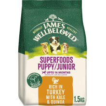 James Wellbeloved Dog Superfoods Hypoallergenic Dry Food Puppy or Junior Turkey Kale and Quinoa 1.5 kg