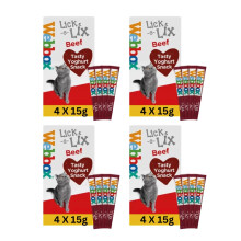 WEBBOX Lick-e-Lix Beef Yoghurt Cat Treats, 15g Sachets, Pack of 16