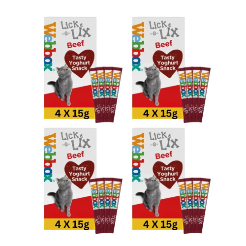 Webbox WEBBOX Lick-e-Lix Beef Yoghurt Cat Treats, 15g Sachets, Pack of 16