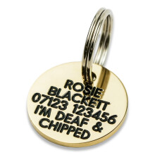 Engraved Dog tag, Deeply Engraved, Solid Brass 21mm Circular Dog tag