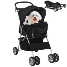 PawHut Pet Stroller Carrier Foldable Deluxe Jogger Walk Travel Dog Cat Black