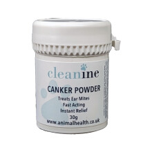 Cleanine Ear Mite Powder 30g Fast Acting Stops Discomfort, Head Shaking, Wax, Mites Gunk & Ear Odour for Dogs, Cats, Horses, Rabbits and Small Animal