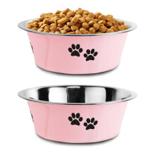 SUOXU Stainless Steel Dog Bowls, Nonslip Rubber Bottom No Spill Proof Skid Metal Insulated Dog Bowls for Large Medium Small Breed Dogs (Pink, M-1560