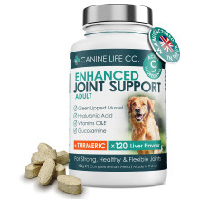 Enhanced Adult Dog Joint Supplements With Turmeric, Glucosamine & Green Lipped Mussel | 120 Chewable Tablets | Made In The UK (1 Pot (120 Tablets))