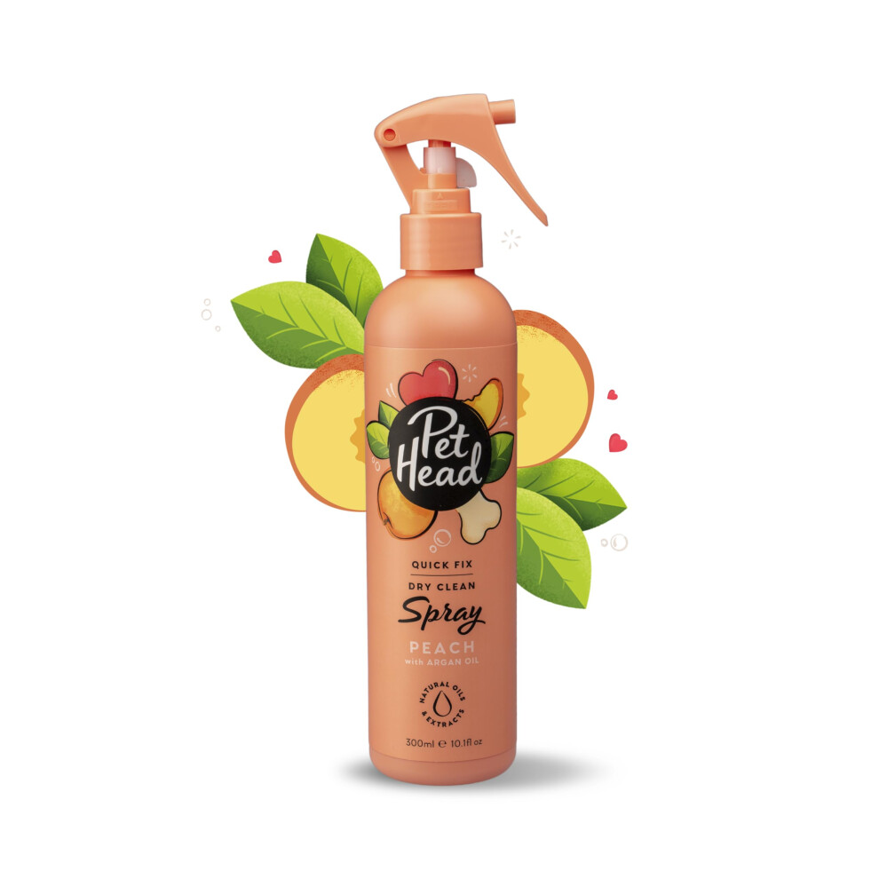 Peach Pet Head Quick Fix Dog Dry Clean Spray | Scent | Dry Dog Shampoo For Smelly Dogs | Nourishes And Softens Coat & Skin | Professional Grooming |
