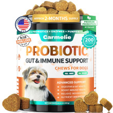 Carmelie Probiotics for Dogs, 200 Soft Chews Digestive Probiotics & Enzymes for Gut Health with Pumpkin, Fibre for Dogs Anti Diarrhea, Upset