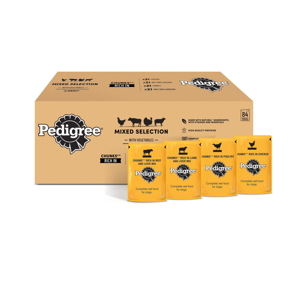 Pedigree Wet Dog Pouches Mixed Selection In Gravy, 84 Pouches (84 X 100G)