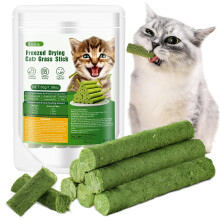 30g Cat Grass Teething Stick, Freezed Dried Cat Grass Sticks Snacks for Cats, Edible Cat Treats for Teeth Cleaning and Hairball Removal