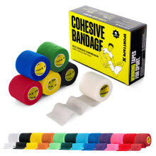 SPORTTAPE 6 Rolls Football Sock Tape, 5cm x 4.5m, Mixed - Self-Adhesive | Self-Adhesive Cohesive Bandage
