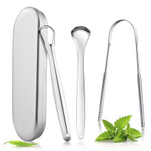Fresh Breath  Oral Care  Scraper to Prevent Halitosis 3 Pcs/Set Stainless Steel Tongue Cleaner with Case