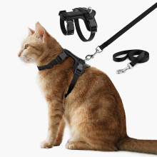 Plutus Pet Adjustable Cat Harness and Lead Set, Quick Release, Escape Proof Nylon Vest with Leather Trim for Kitten, Small Medium Large Cats, Black