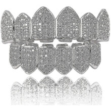 18k Gold Plated Macro Pave Cz Iced-out Grillz with Extra Molding Bars Included A