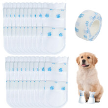 20pcs Disposable Dog Boots for Injured Paws, Waterproof Dog Shoes with Bandage Dog Paw Protectors Stop Licking Disposable Pet Socks for Dogs Paw Band
