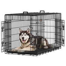Feandrea Dog Crate, Foldable Dog Cage with 2 Doors, Removable Tray, 122 x 74.5 x