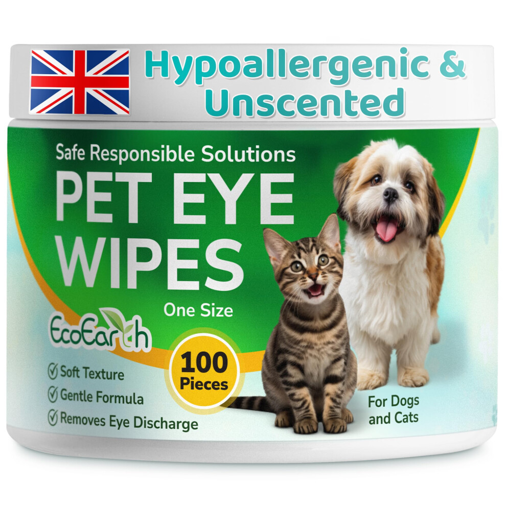 Photos - Other for Dogs Premium Eye Wipes for Dogs & Cats - 100 Pcs - Pet Eyes Cleaning Pads to Remove Tear Stains, Crust & Discharge - Perfect for