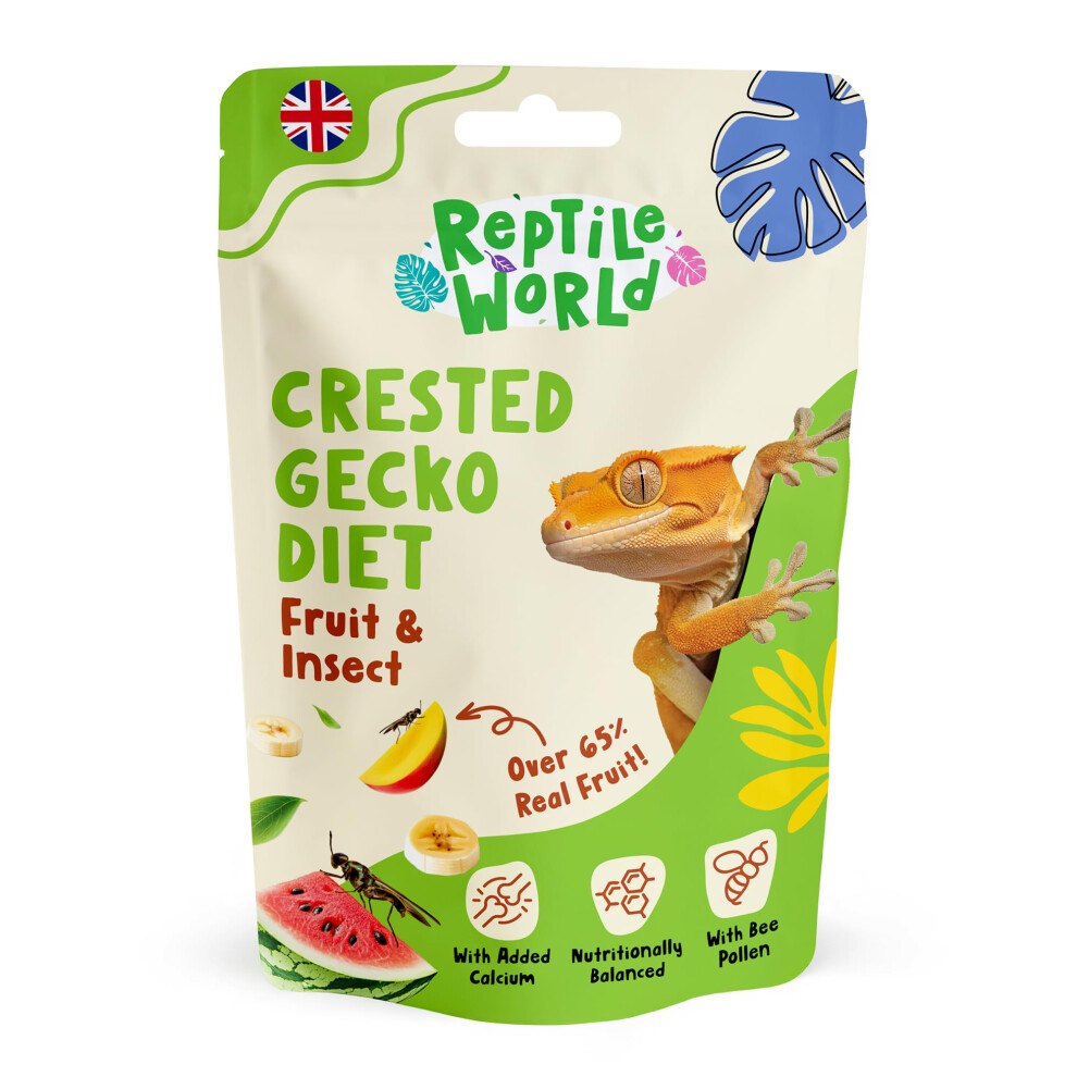 Reptile World Crested Gecko Diet - Fruit & Insect 60G | Complete Food For Geckos, All Natural, 65% Real Fruit, Made In The Uk