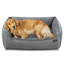 Feandrea Dog Bed, Linen-Look Pet Bed, Dog Sofa Bed with Raised Edges, Non-Slip Bottom, Removable Washable Cover, XL, for Large Dogs, 100 x 75 x 25 cm