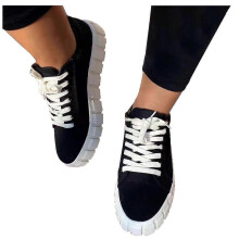 Large Size Platform Women's Single Shoes Round Toe Cross-lace Canvas Shoes